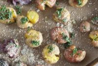 Crispy Garlic Smashed Potatoes Roasted in Duck Fat