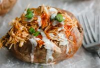 Whole30 Buffalo Chicken Loaded Sweet Potatoes