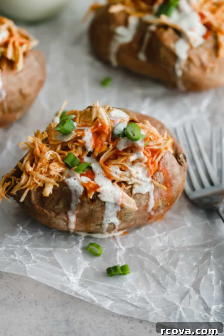 Whole30 Buffalo Chicken Loaded Sweet Potatoes 1 featured 14789