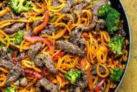 Quick Ginger Beef and Sweet Potato Noodles