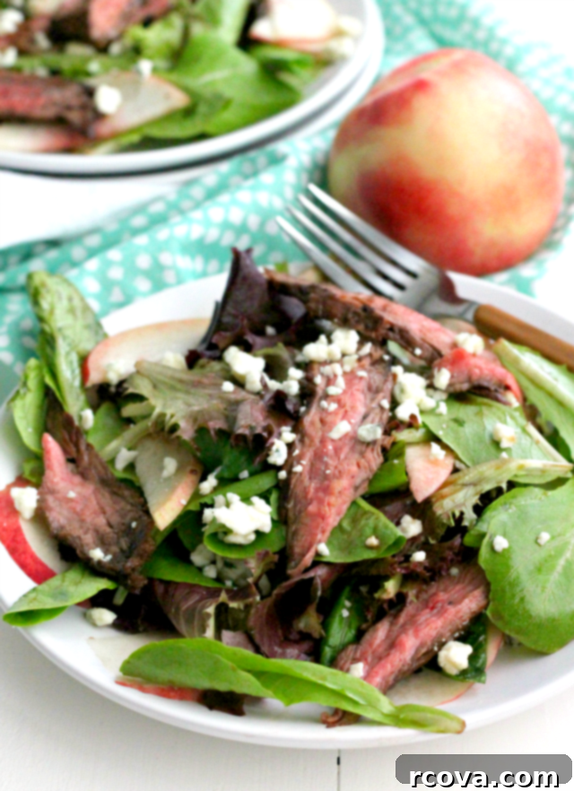 Seared Steak & Grilled Peach Salad with Balsamic Drizzle 1 featured 7852
