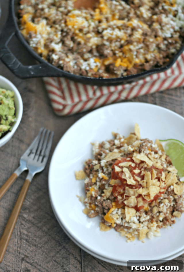 Cheesy Low-Carb Cauliflower Rice Taco Skillet 1 featured 8009