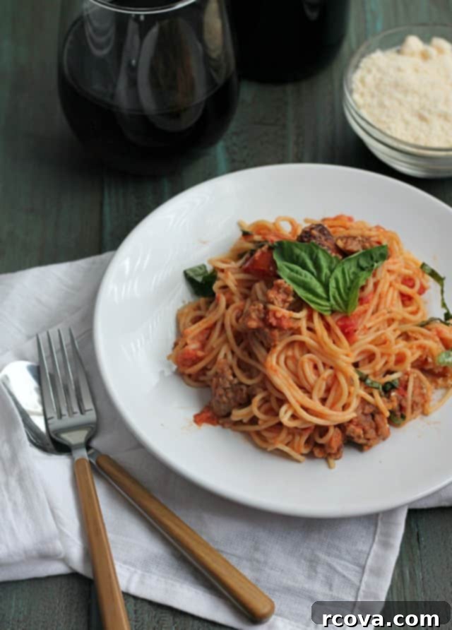 Speedy One-Pot Angel Hair Pasta with Creamy Tomato Sausage 1 featured 8374