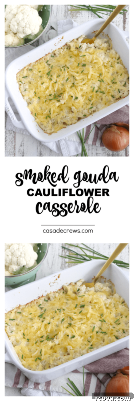 Golden Smoked Gouda Cauliflower Bake 6 Smoked Gouda Cauliflower Casserole served in a rustic bowl with a fork, highlighting its creamy, cheesy texture
