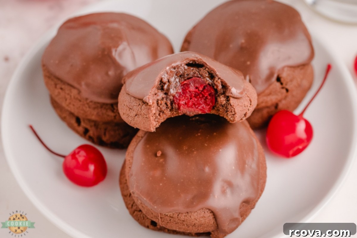 Decadent Double Chocolate Cherry Cookies 10 Double Chocolate Cherry Cookies presented beautifully on a platter