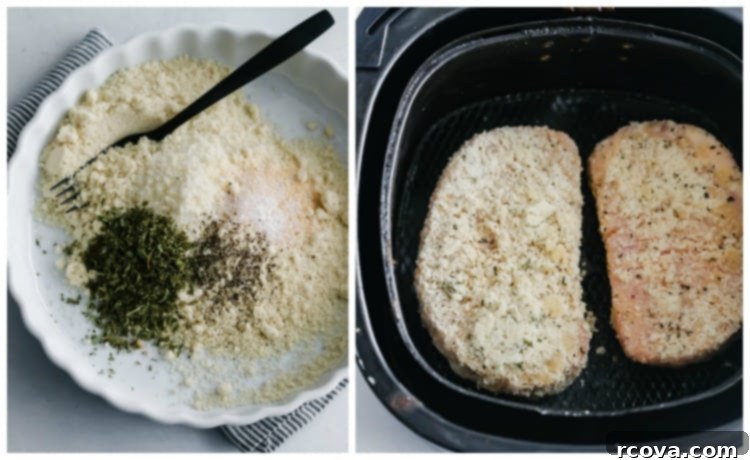 Crispy Gluten-Free Air-Fried Pork Chops 4 Breaded Pork Chops using almond flour in the air fryer