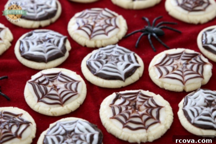 Spooky Spiderweb Cookies 2 Delicious Halloween Cobweb Sugar Cookies with black and white icing, perfect for spooky celebrations