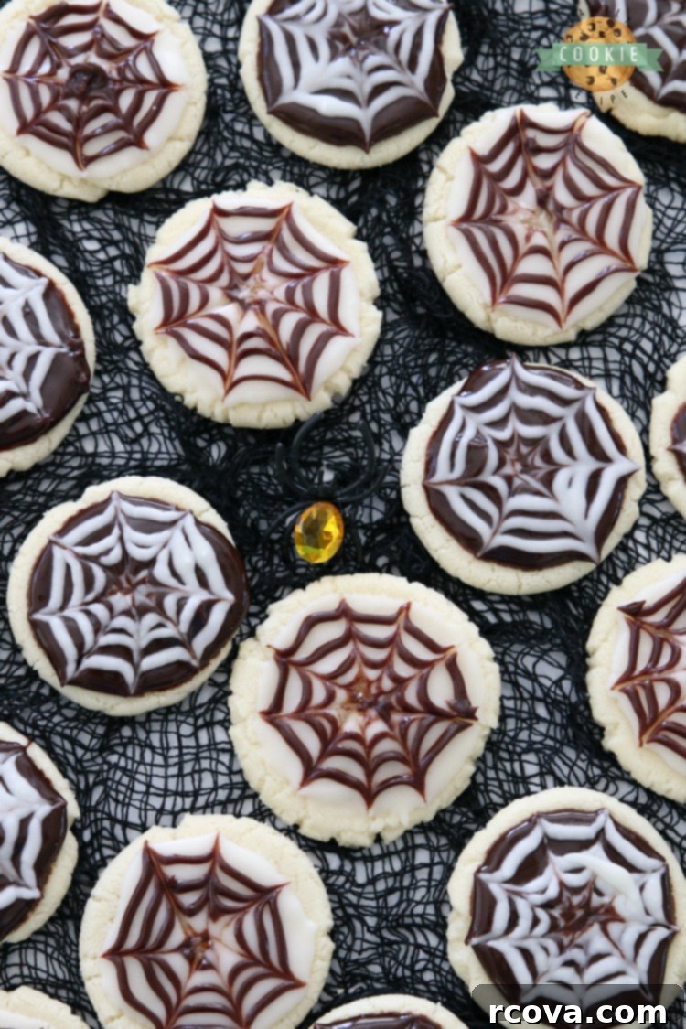 Spooky Spiderweb Cookies 6 Closeup of a finished Halloween Cobweb Cookie with intricate details on a cooling rack
