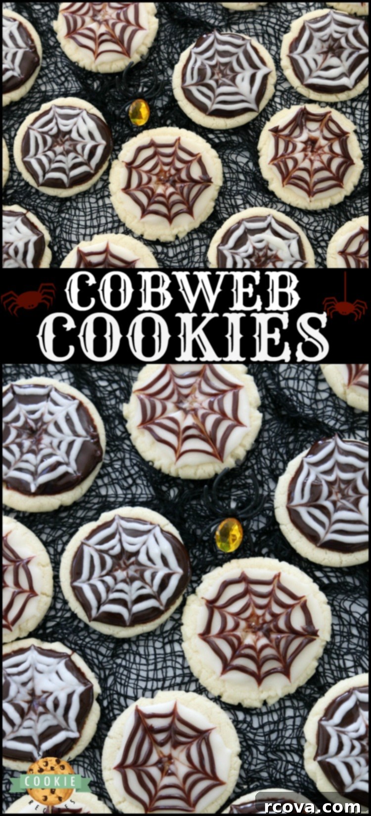 Spooky Spiderweb Cookies 7 Pinterest Pin featuring Halloween Cobweb Cookies, emphasizing their spooky yet delicious nature
