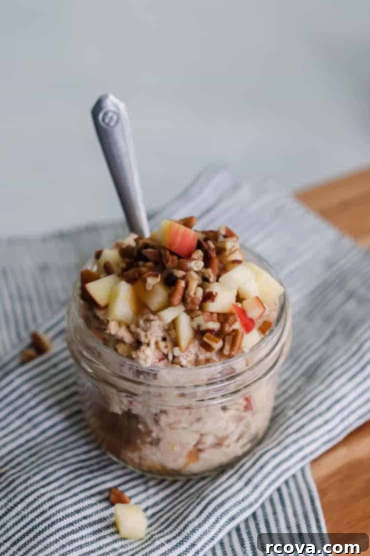 Effortless Apple Pie Overnight Oats with Apple Butter 4 Ingredients for Apple Butter Overnight Oats laid out on a wooden table.