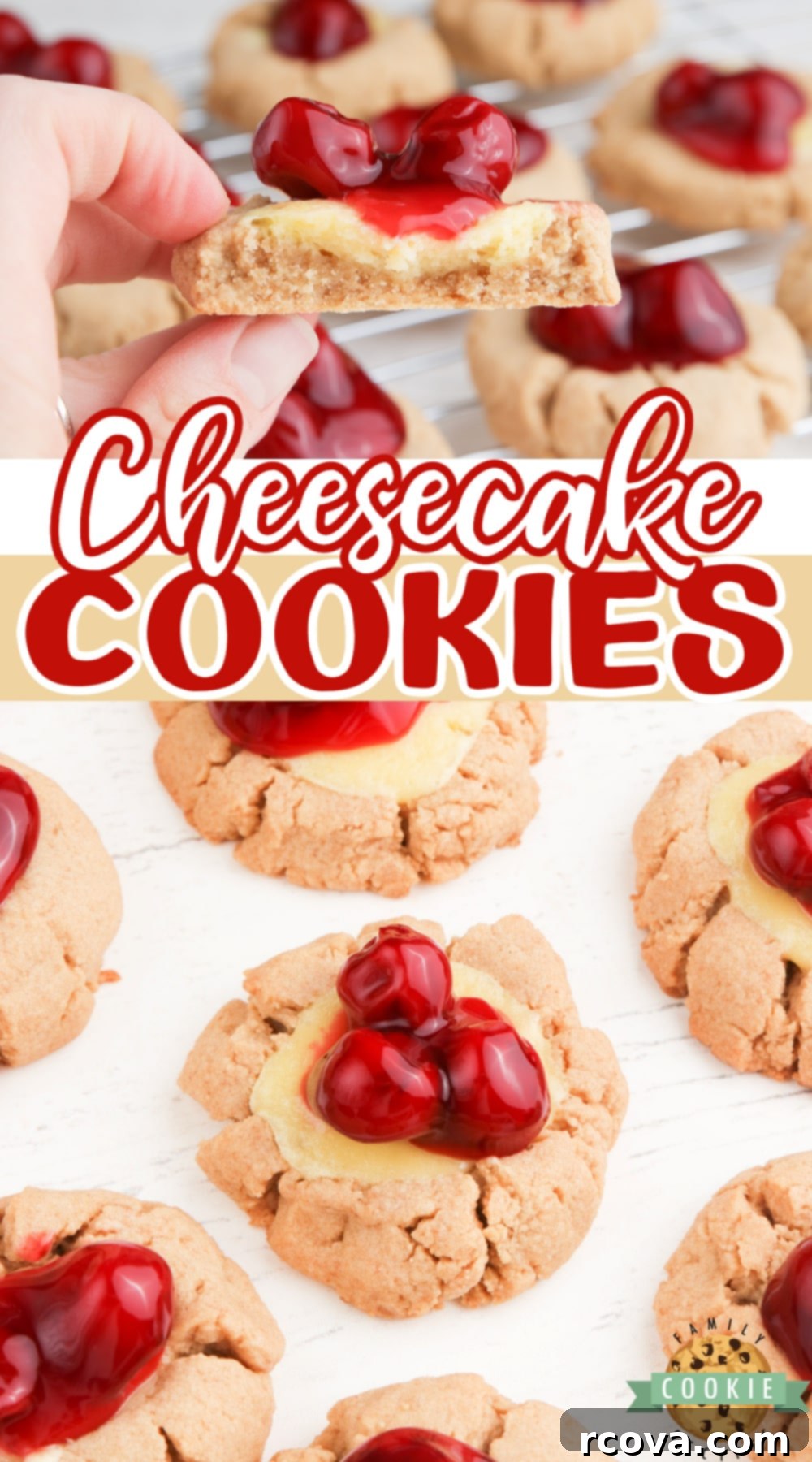 Cheesecake Stuffed Cookies 10 Cheesecake Cookies are graham cracker cookies baked with a simple cheesecake filling and topped with your favorite fruit or pie filling.