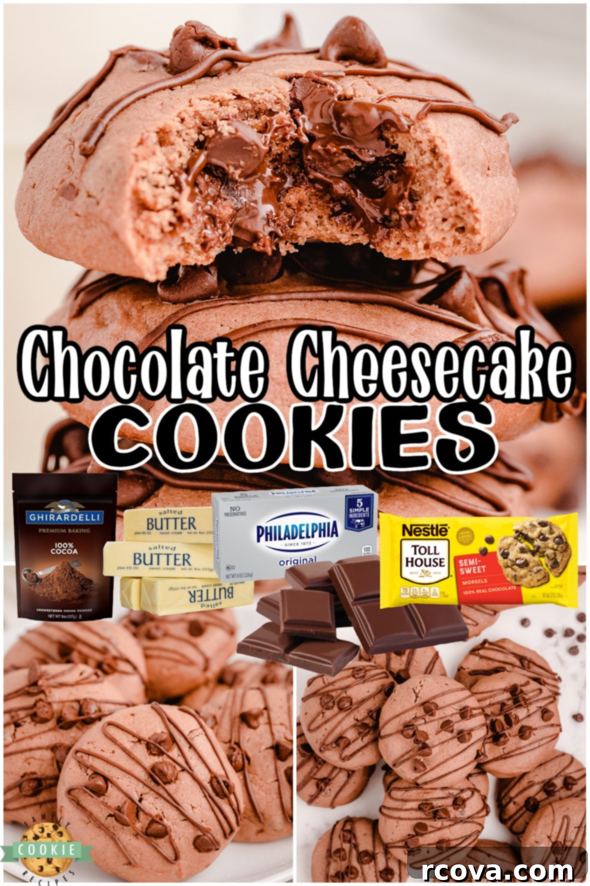 Luscious Chocolate Cheesecake Delights 7 Chocolate Cheesecake Cookies made with cream cheese & chocolate! Everything you love about cheesecake, in cookie form! Soft & chewy cheesecake cookies with 2x the chocolate!