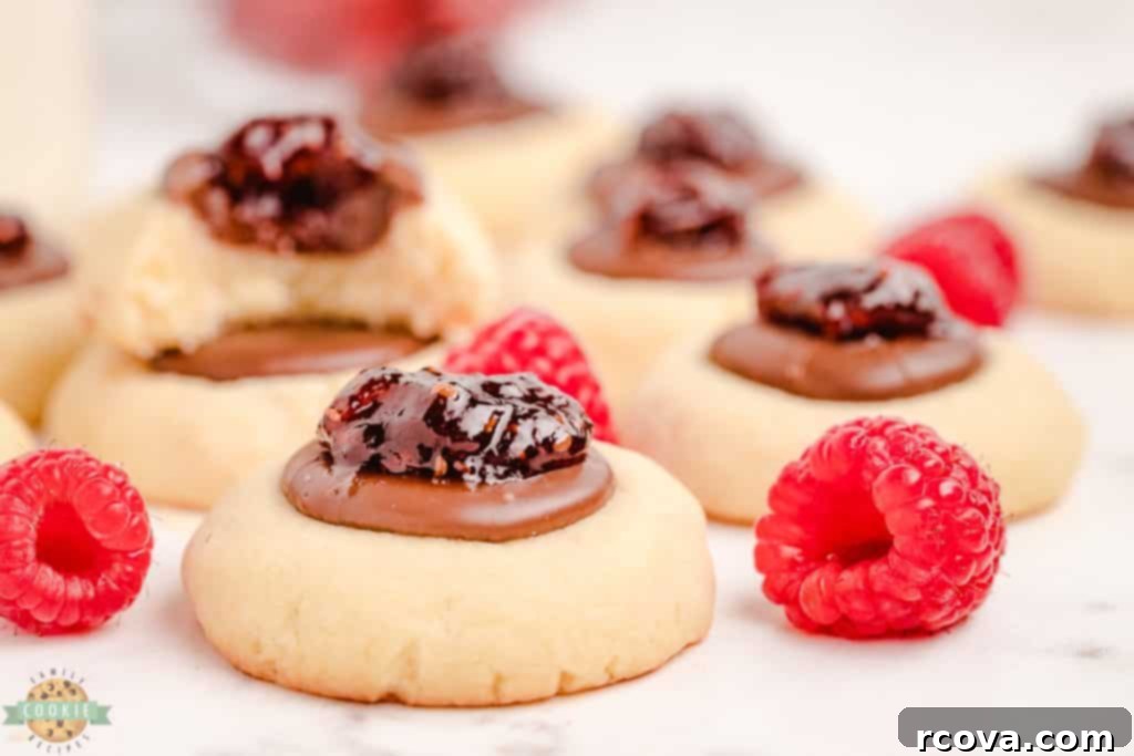 Decadent Chocolate Raspberry Thumbprints 4 raspberry thumbprints with chocolate