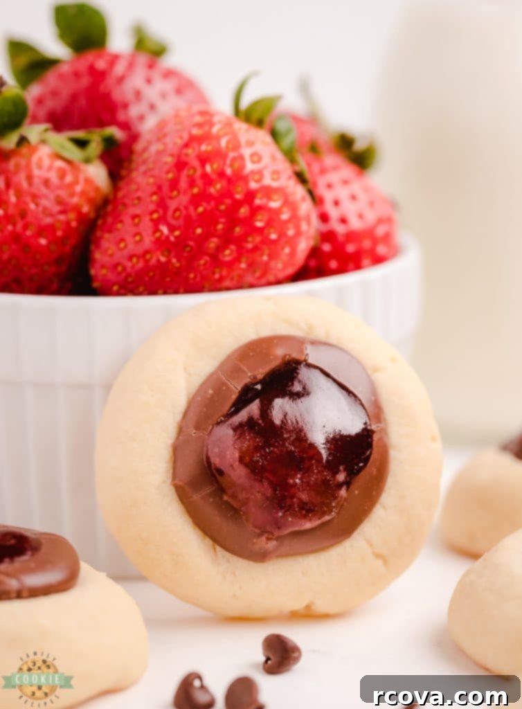 Decadent Strawberry Chocolate Thumbprints 7 chocolate strawberry cookies