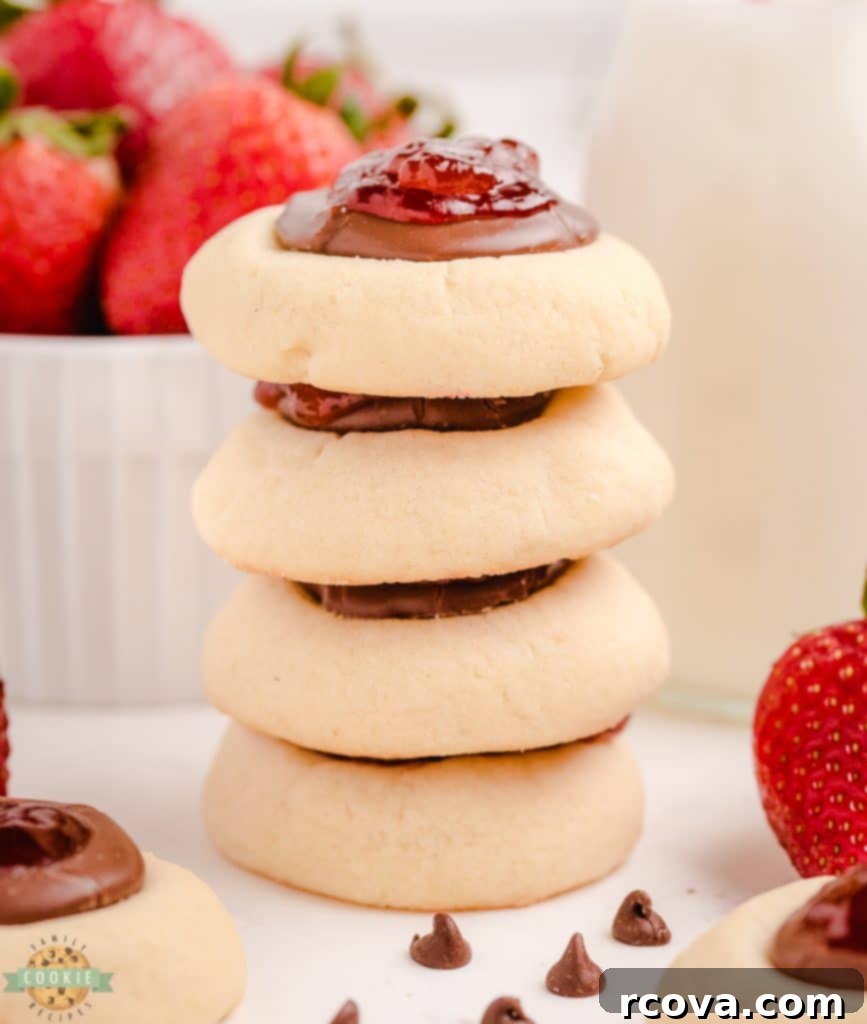 Decadent Strawberry Chocolate Thumbprints 9 strawberry jam cookies with chocolate