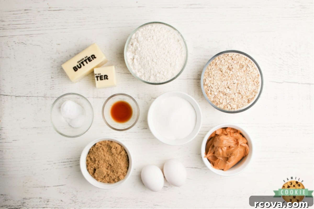 Peanut Butter Dream Squares 4 All the essential ingredients laid out for making homemade peanut butter cookie bars.