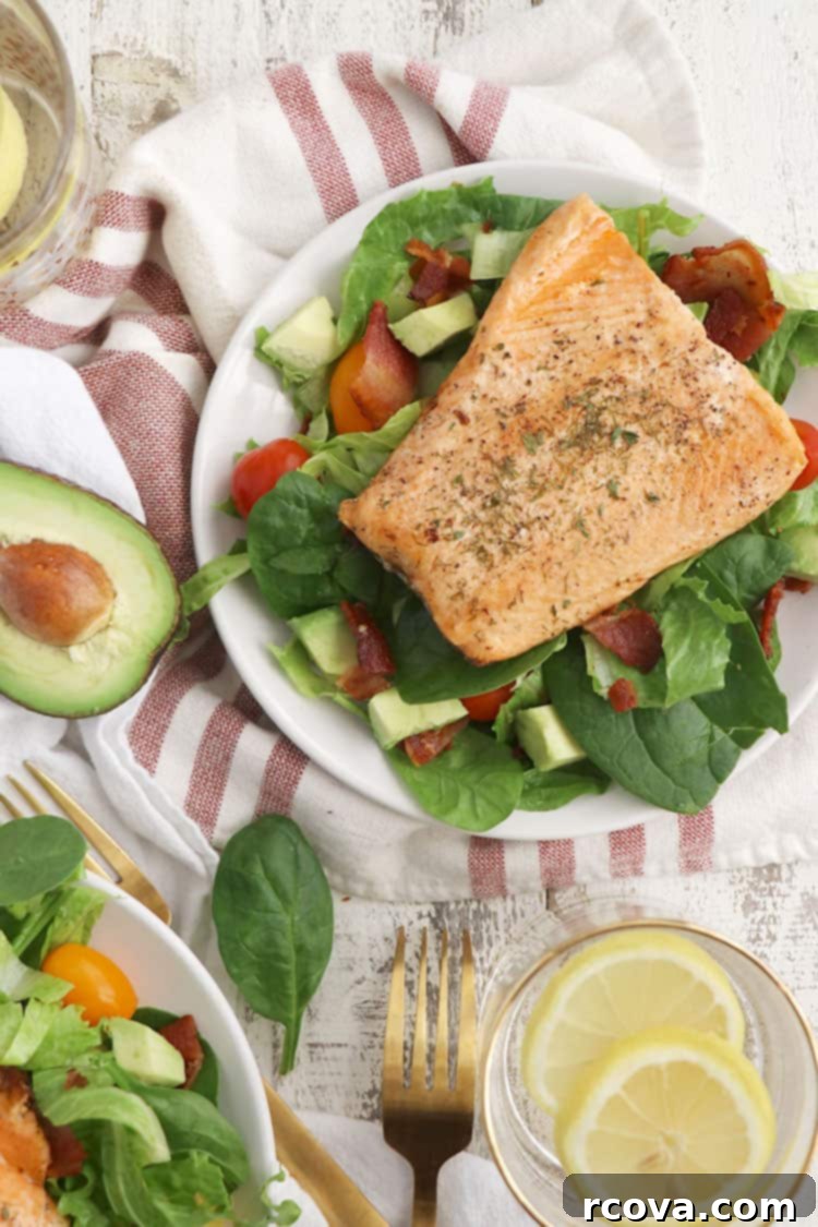 Seaside Salmon BLT Medley 4 A close-up of the assembled Salmon BLT Salad, showcasing its fresh ingredients.
