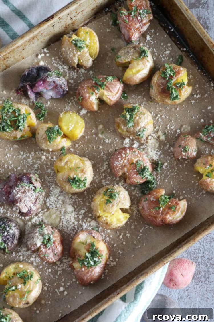 Crispy Garlic Smashed Potatoes Roasted in Duck Fat 2 Crispy Garlic Smashed Potatoes Roasted in Duck Fat, perfect for parties