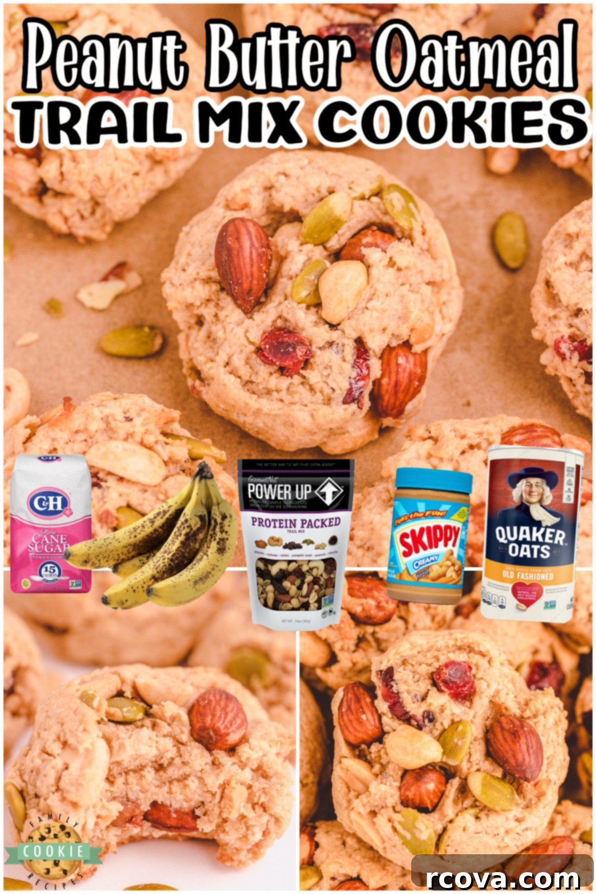 Trail Mix Peanut Butter Cookies: The Adventurous Bite 6 A collage of Trail Mix Peanut Butter Cookies, with text describing them as unique, delicious, and perfect for breakfast or snack.