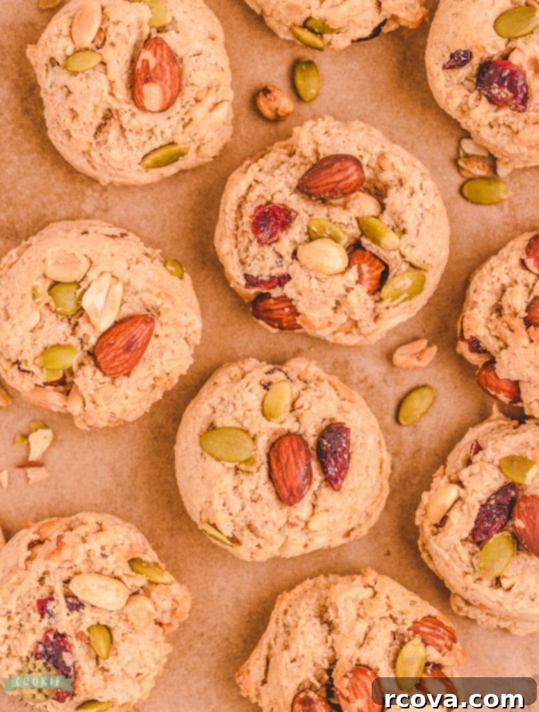 Trail Mix Peanut Butter Cookies: The Adventurous Bite 7 A close-up of baked trail mix peanut butter cookies on a cooling rack.