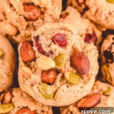 Trail Mix Peanut Butter Cookies: The Adventurous Bite 8 A close-up of a stack of peanut butter cookies with trail mix components visible.