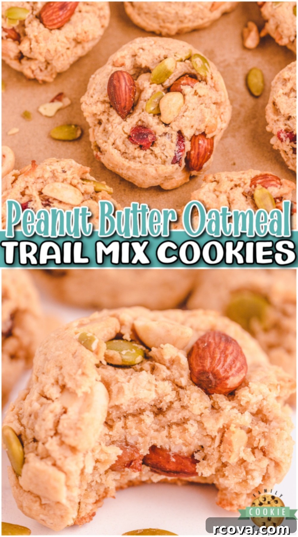 Trail Mix Peanut Butter Cookies: The Adventurous Bite 9 A large pile of Trail Mix Peanut Butter Cookies, some with bites taken out, emphasizing their appeal for breakfast or snacks.