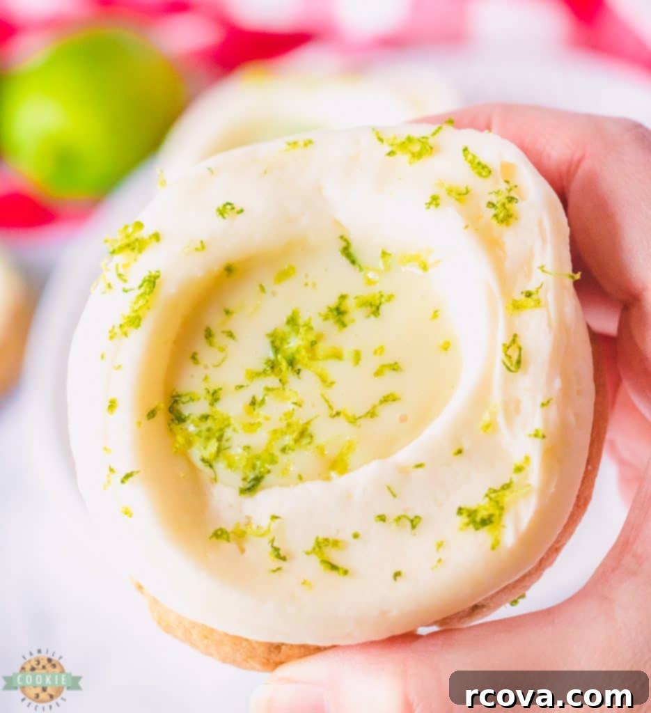 Key Lime Pie Cookie Delights 10 jumbo key lime pie cookie, with a close-up on the vibrant filling