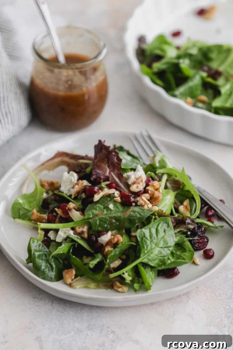 Crisp Winter Salad with Sweet Fig Balsamic 3 Close-up of Winter Salad with Fig Jam Balsamic Vinaigrette ingredients before tossing