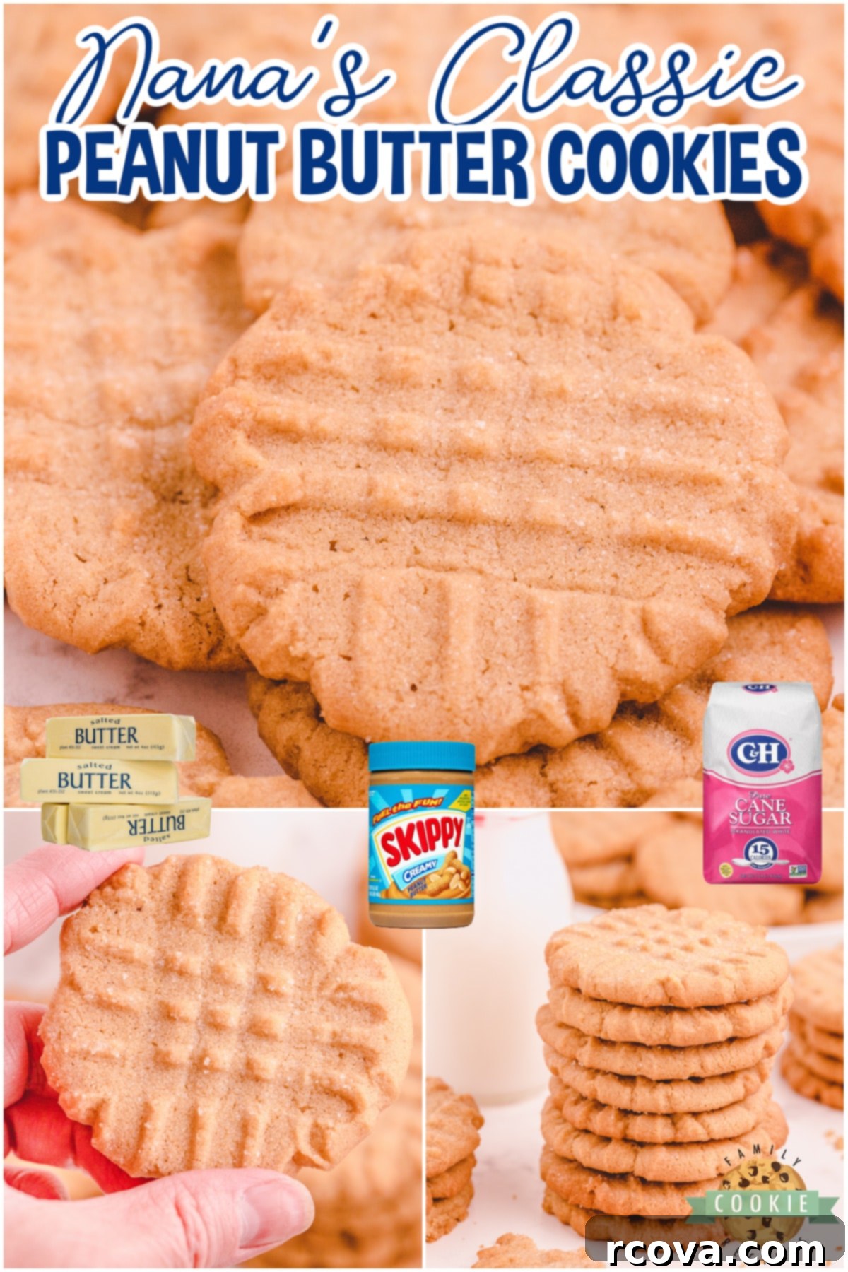 Grandma's Legendary Peanut Butter Cookies 7 Nothing beats Grandma's peanut butter cookies and this recipe is sure to make you feel nostalgic! Simple old fashioned peanut butter cookies made with classic ingredients like butter, peanut butter, sugar, eggs & flour.