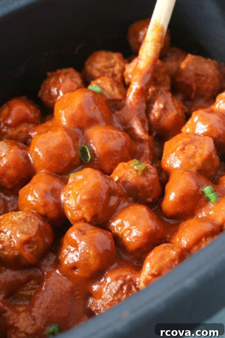 Sweet and Smoky Strawberry Chipotle Meatballs 3 Close-up of Strawberry Chipotle BBQ Glazed Meatballs