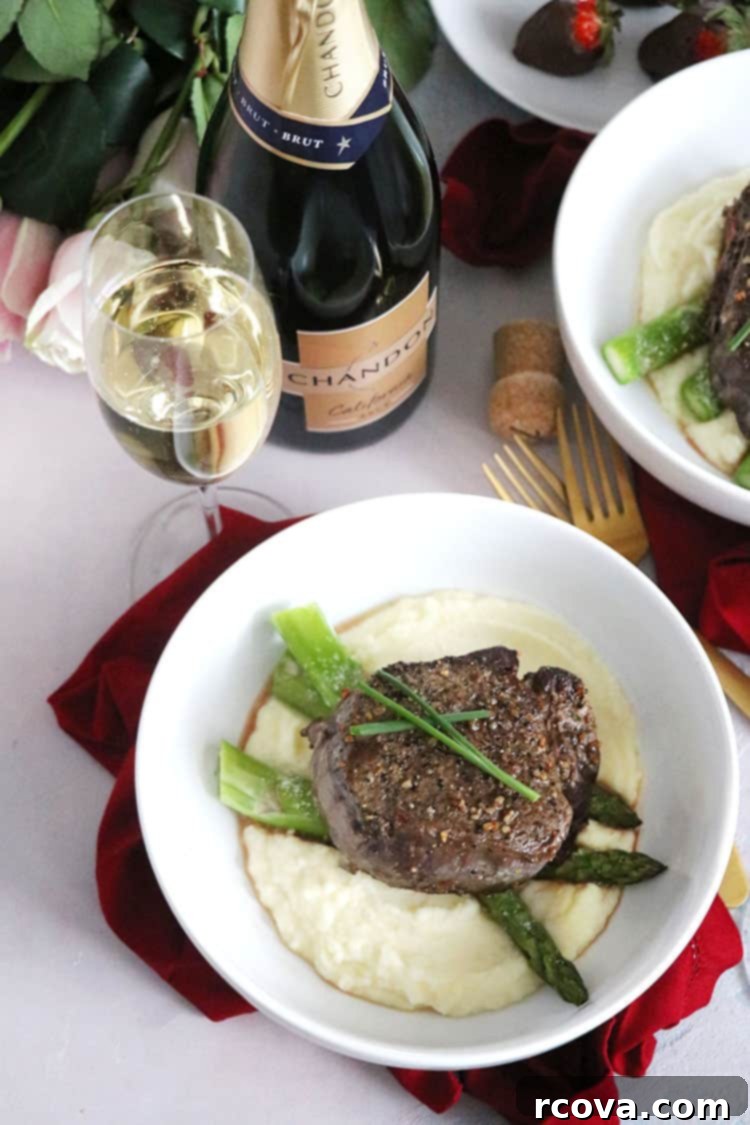 Date Night Filet Mignon Perfection 6 Finished plate with filet mignon, asparagus, and mashed potatoes