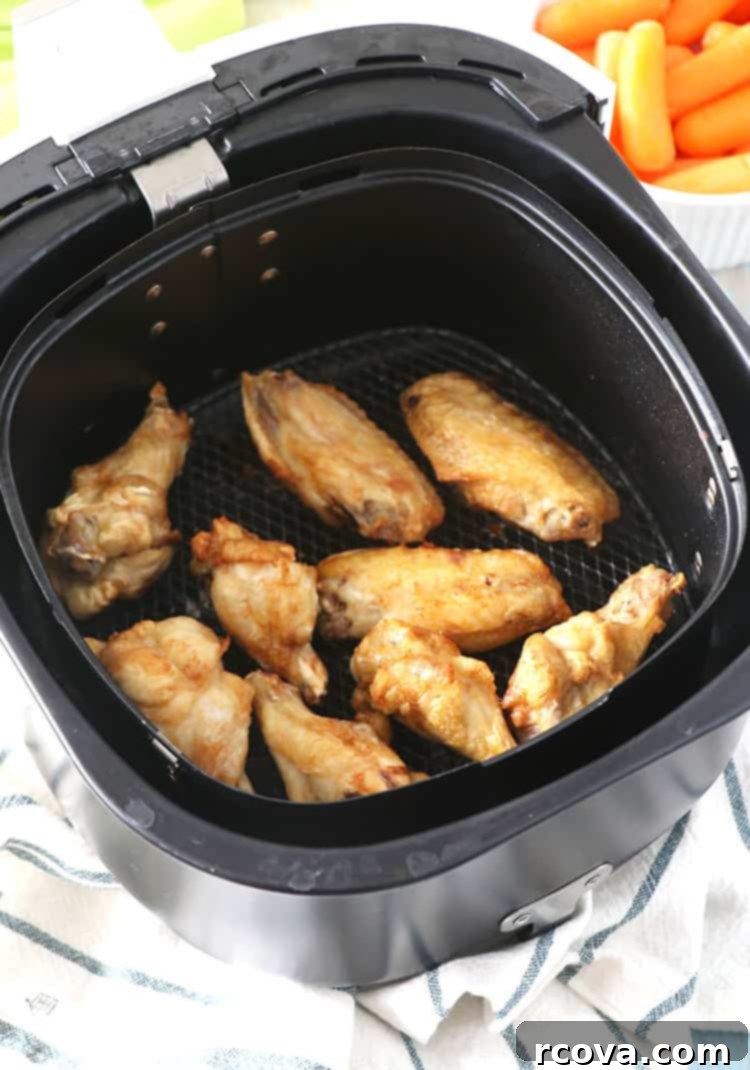 Guilt-Free Crispy Buffalo Wings 11 Another appealing view of the air fryer buffalo wings, showcasing their crispy texture.
