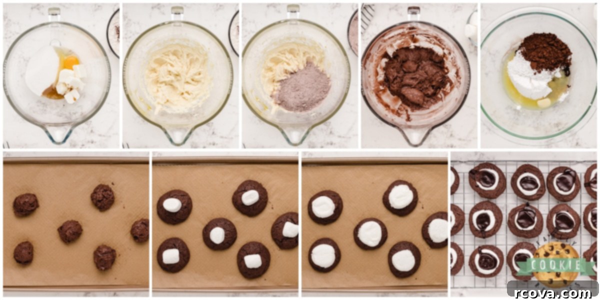 Gooey Chocolate Marshmallow Cookies 5 Step-by-step photos illustrating the process of making Chocolate Marshmallow Cookies
