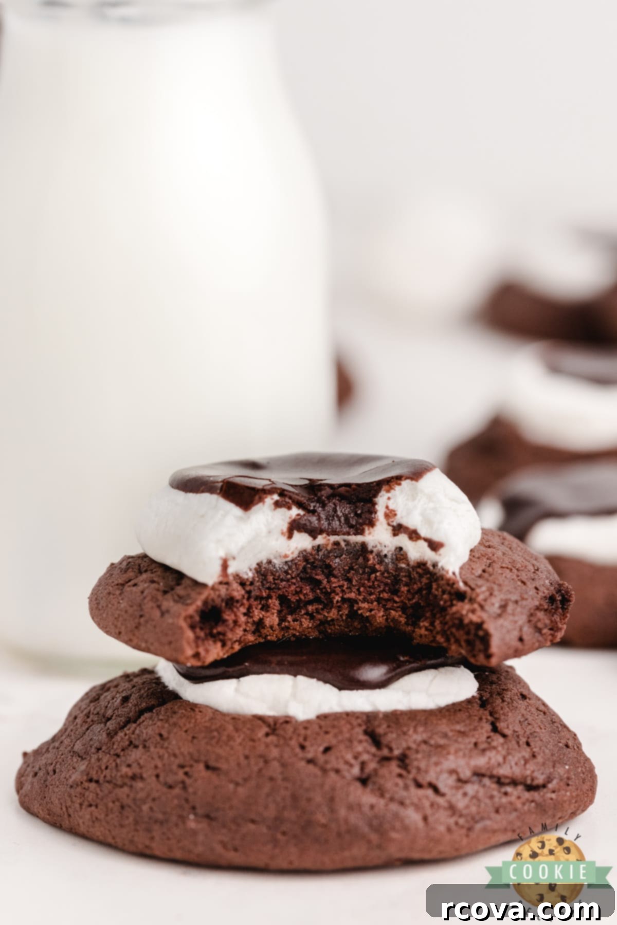 Gooey Chocolate Marshmallow Cookies 8 A plate of freshly made Chocolate Marshmallow Cookies, showcasing their thick and soft texture