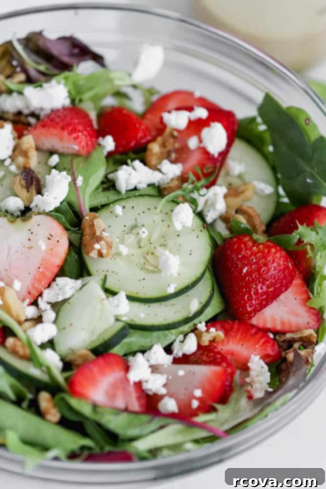 Sweet and Zesty Strawberry Spring Salad with Sugar-Free Dijon 6 finished strawberry spring salad ready to serve