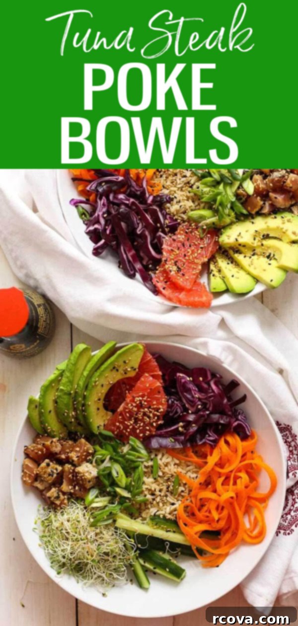 Simple Tuna Steak Poke Bowls 11 Easy Tuna Steak Poke Bowls are a delicious twist on the popular restaurant dish - this recipe includes fun and unusual toppings to switch it up! #tunasteak #pokebowls