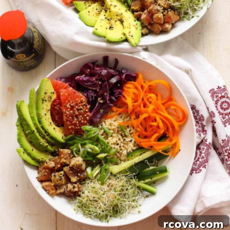 Simple Tuna Steak Poke Bowls 8 Easy Tuna Steak Poke Bowl recipe close up