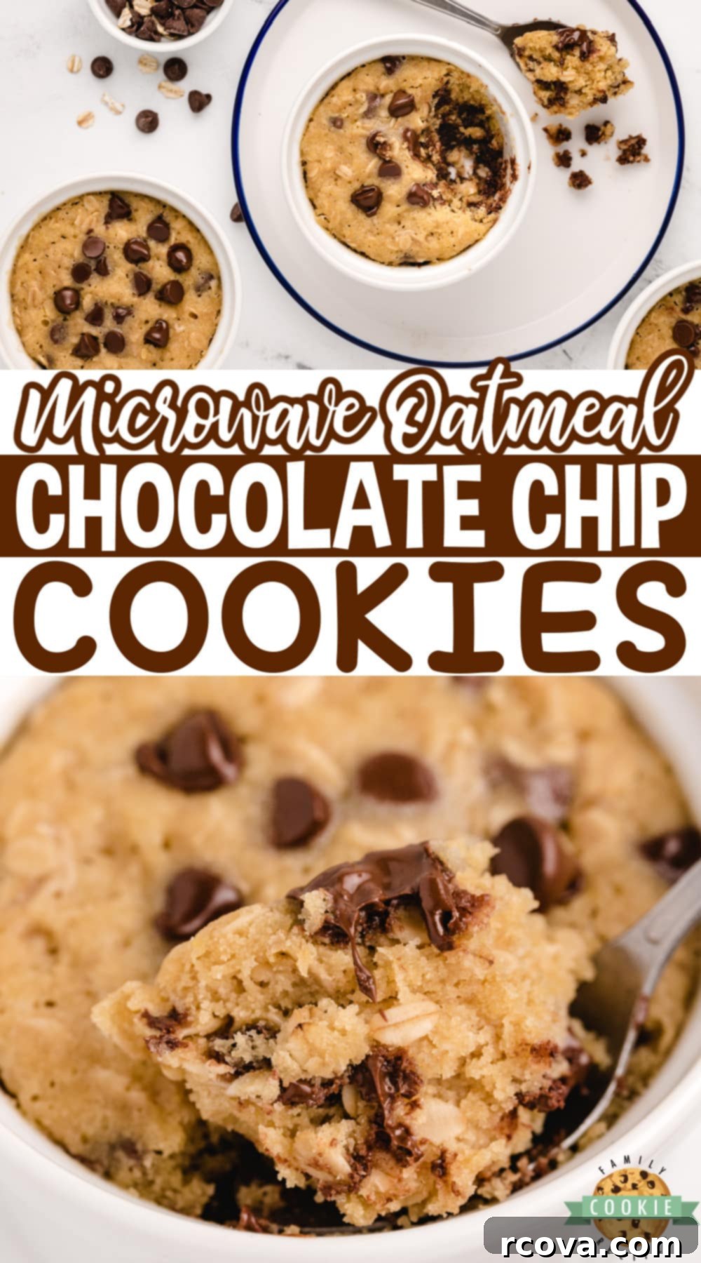 Easy Microwave Oatmeal Chocolate Chip Cookies 11 A stack of perfectly baked Microwave Oatmeal Chocolate Chip Cookies, highlighting their soft and chewy texture with melty chocolate chips.