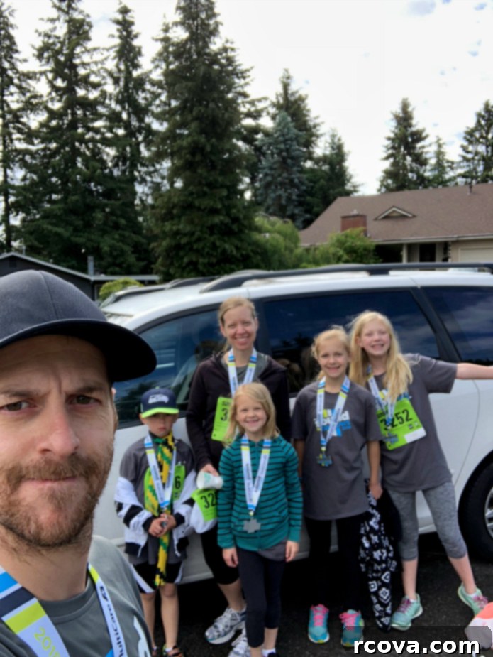 Easy Microwave Oatmeal Chocolate Chip Cookies 14 A family smiling and posing after completing a 5K race, showing their accomplishment and joy.