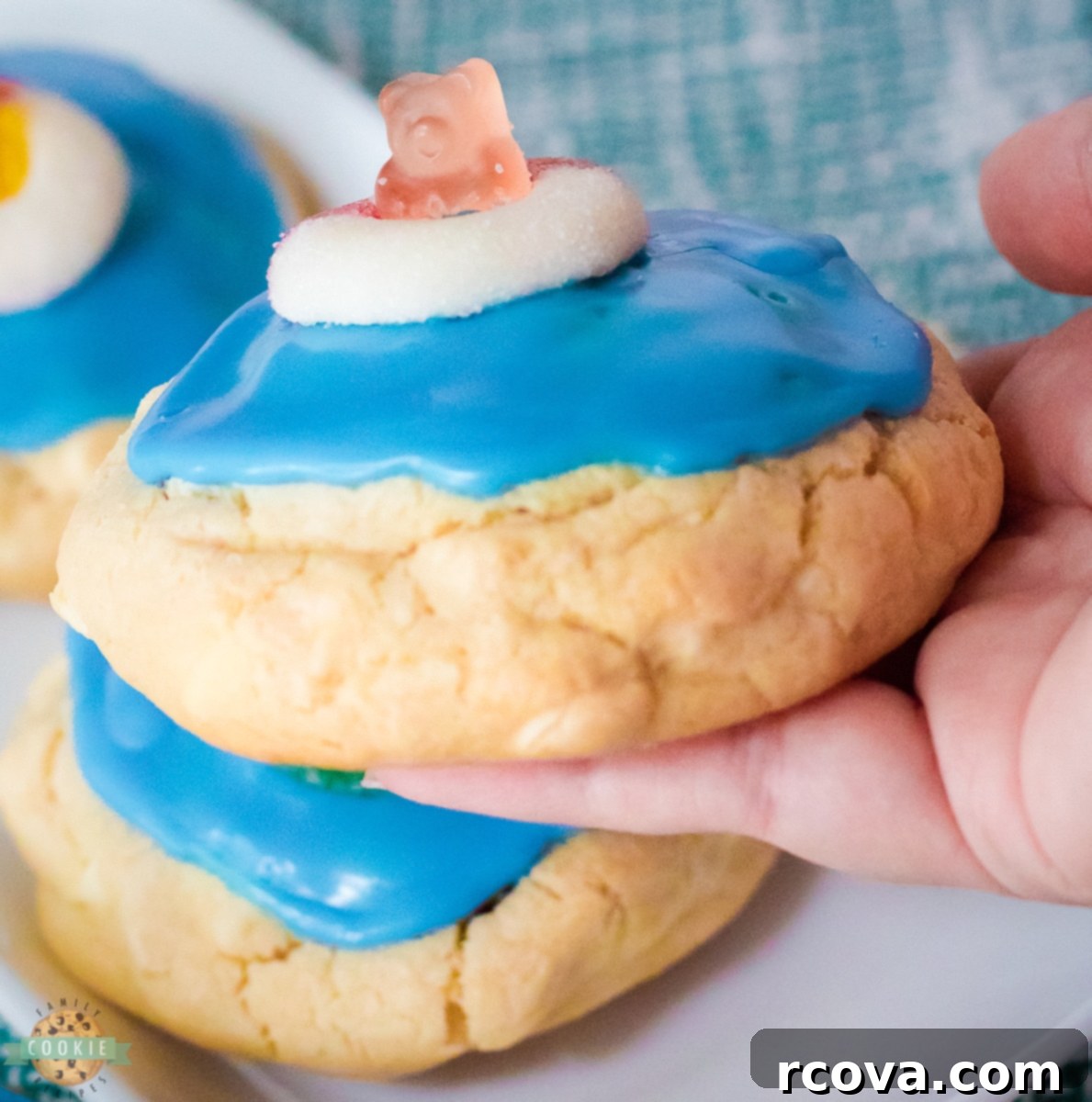 Poolside Cookie Bliss 5 Individual pool party cookie with a gummy bear on top