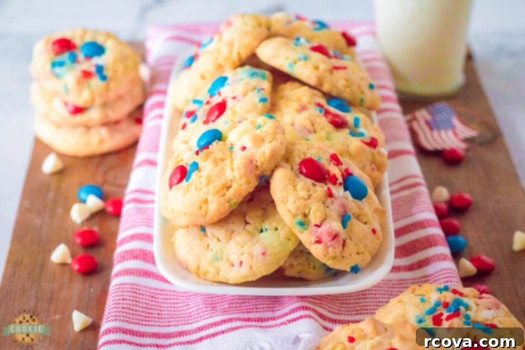 Crispy MM Independence Day Cookies 7 Freshly baked 4th of July red, white, and blue Krispy M&M cookies