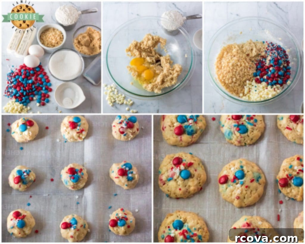Crispy MM Independence Day Cookies 6 Step-by-step process of making red, white, and blue Krispy M&M cookies