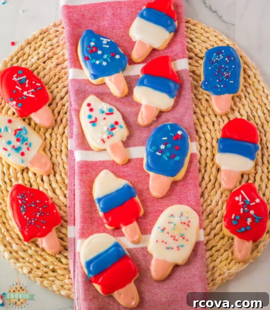 Colorful Cookie Pops 10 red, white and blue popsicle sugar cookies