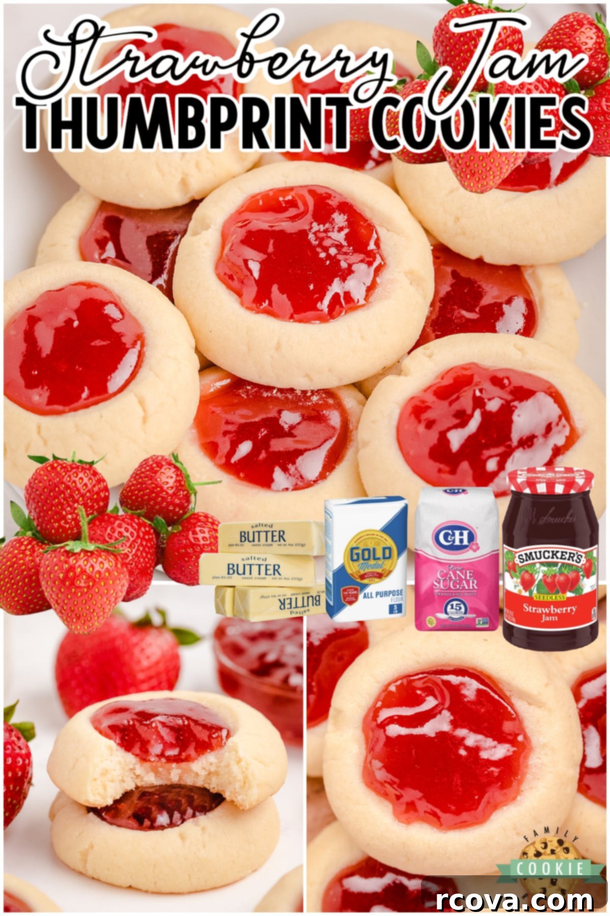 Strawberry Thumbprint Cookies: A Sweet and Simple Classic 7 Strawberry Thumbprint Cookies are a soft, buttery melt-in-your-mouth cookie topped with sweet strawberry jam! Classic thumbprint cookies with jam are made easy with pantry ingredients & taste delicious!