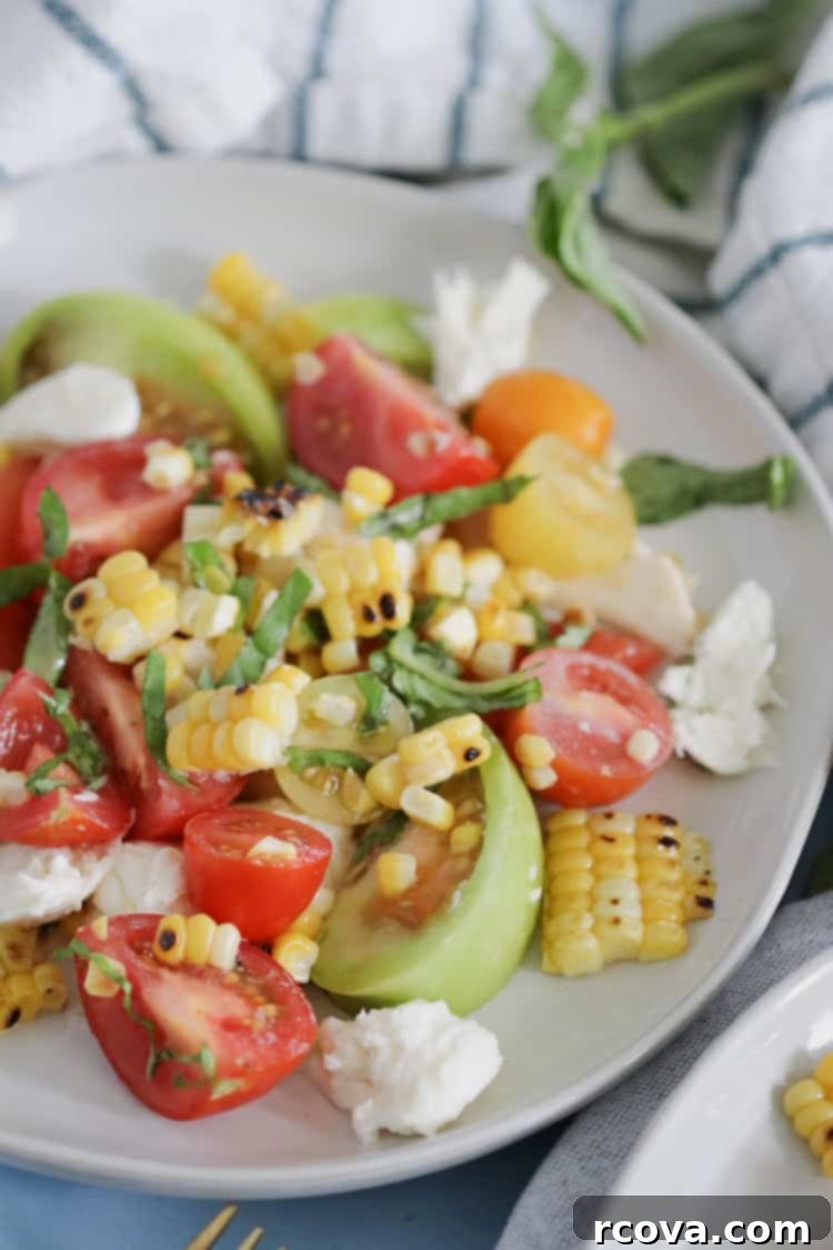 Fire Kissed Corn and Tomato Caprese 3 Fresh Caprese Salad with Charred Corn