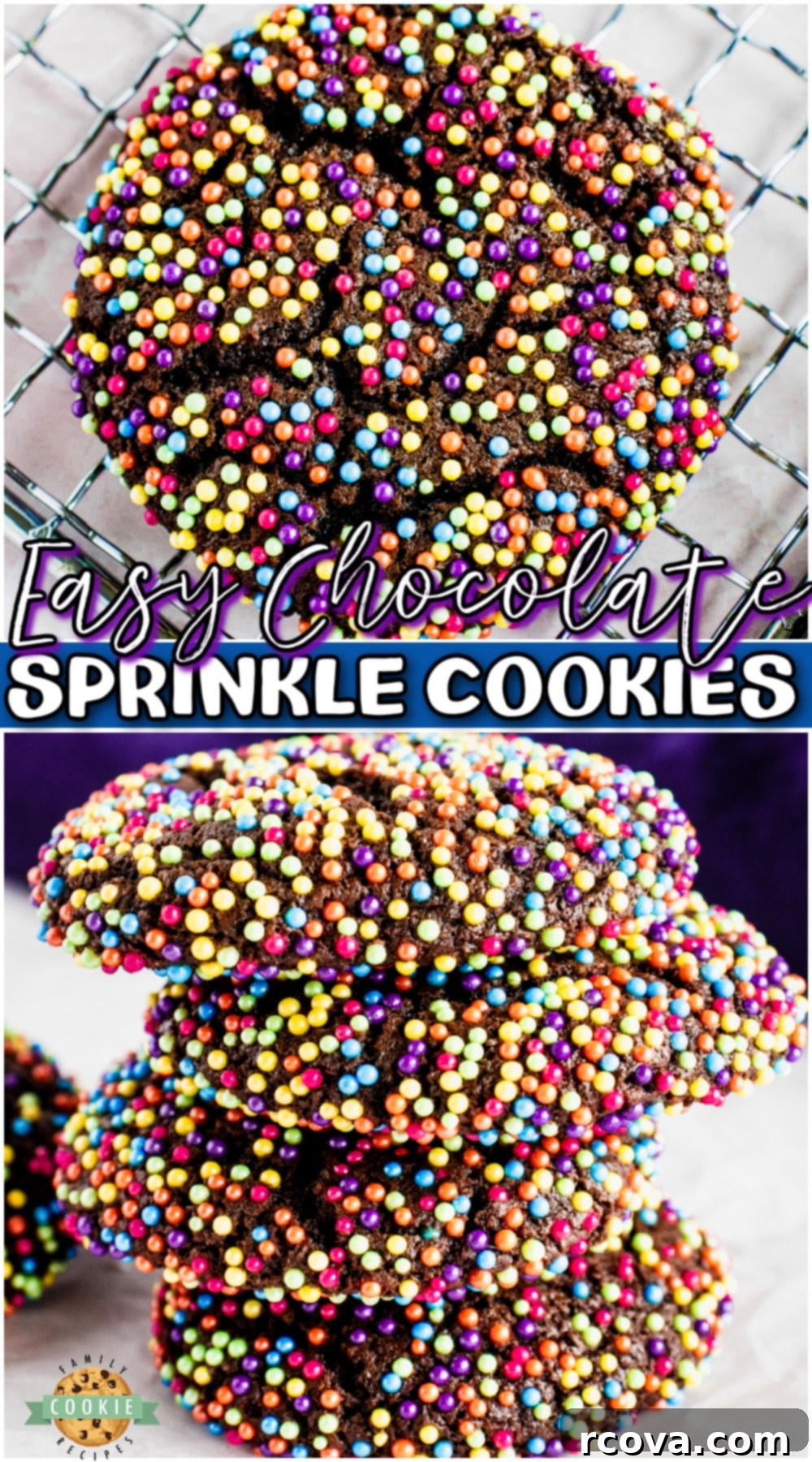Confetti Chocolate Cookies 12 Hero image of freshly baked chocolate sprinkle cookies, enticing and colorful.