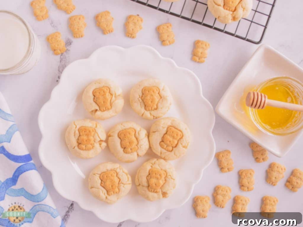 Golden Honey Butter Bears 4 Freshly baked honey butter cookies cooling on a wire rack.