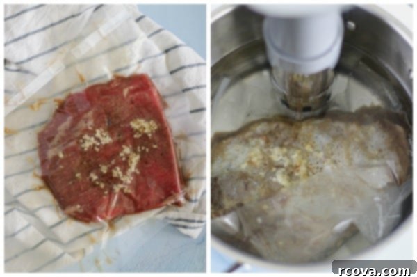 Tender Sous-Vide Flank Steak Whole30 Keto Paleo 3 Sous-Vide Flank Steak in a water bath with an immersion circulator