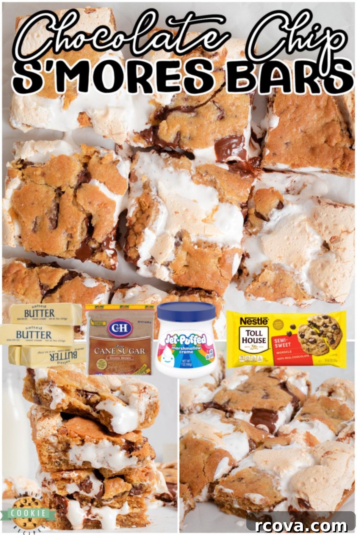 Ultimate S'mores Cookie Bars 7 Smores Cookie Bars with chocolate chunks, graham cracker & marshmallow for a fun twist on a classic! Chocolate Chip cookies + s'mores in a delicious dessert bar everyone loves!
