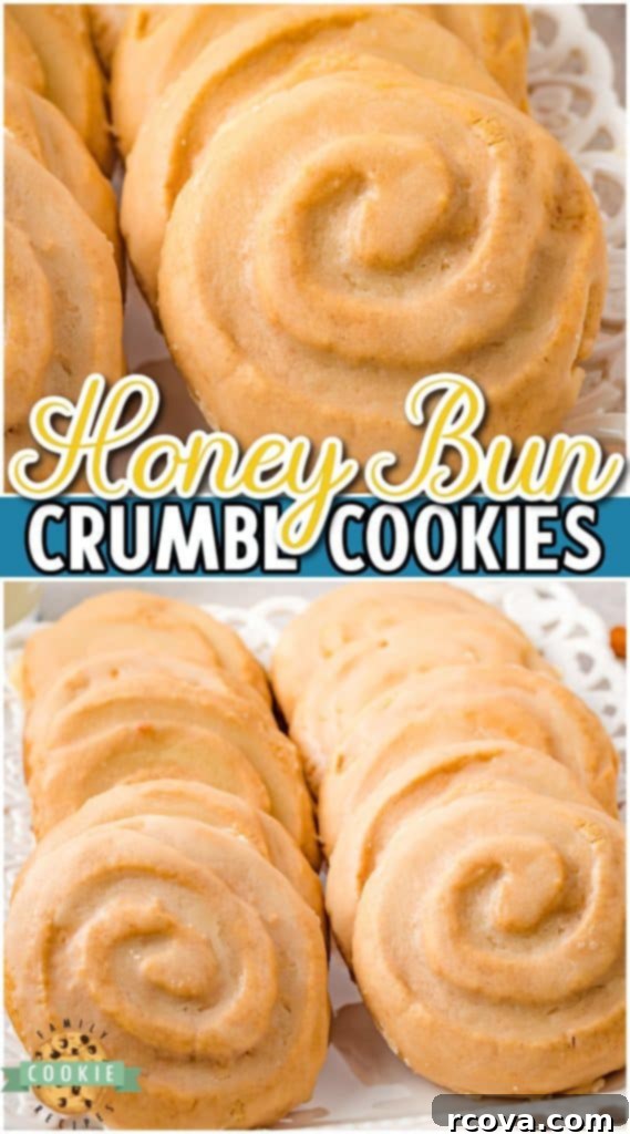 Honey Cinnamon Swirl Cookies 13 Honey Bun Cookies look just like a honey bun and are topped with a delicious honey butter glaze. Honey bun Crumbl cookie recipe has an incredible warm buttery cinnamon flavor everyone loves!